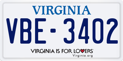 VA license plate VBE3402