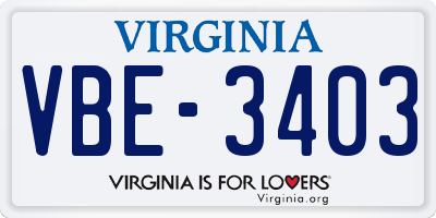 VA license plate VBE3403