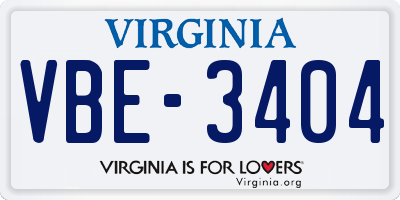 VA license plate VBE3404