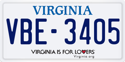 VA license plate VBE3405