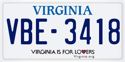 VA license plate VBE3418