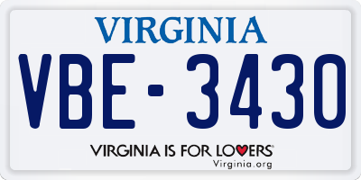 VA license plate VBE3430