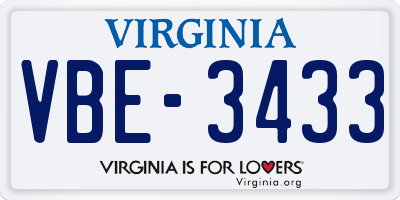 VA license plate VBE3433
