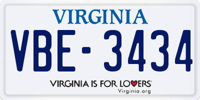 VA license plate VBE3434