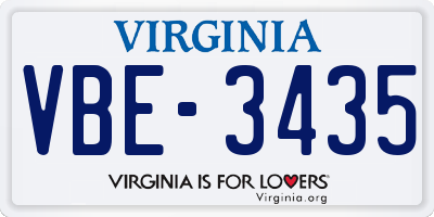 VA license plate VBE3435