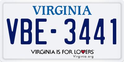 VA license plate VBE3441