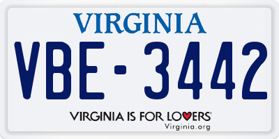 VA license plate VBE3442