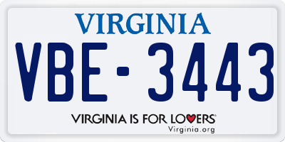 VA license plate VBE3443