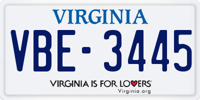VA license plate VBE3445