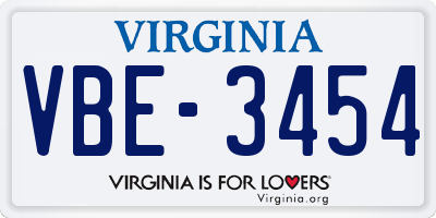 VA license plate VBE3454