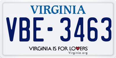VA license plate VBE3463