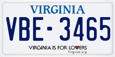 VA license plate VBE3465