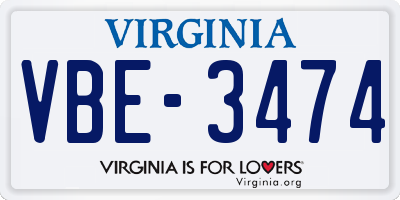 VA license plate VBE3474