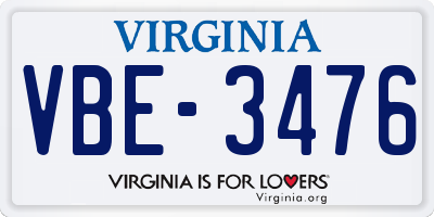VA license plate VBE3476