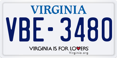 VA license plate VBE3480