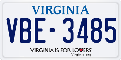 VA license plate VBE3485