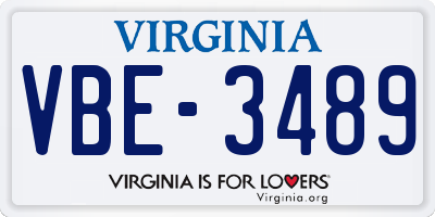 VA license plate VBE3489