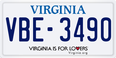 VA license plate VBE3490