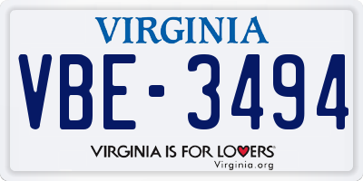 VA license plate VBE3494