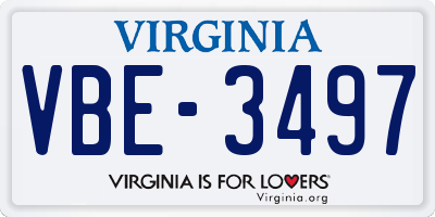 VA license plate VBE3497