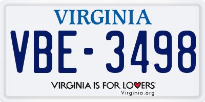 VA license plate VBE3498
