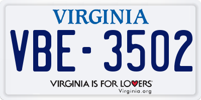 VA license plate VBE3502