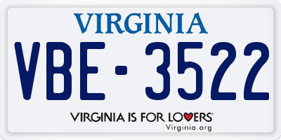 VA license plate VBE3522