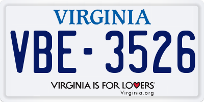 VA license plate VBE3526