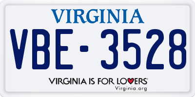 VA license plate VBE3528