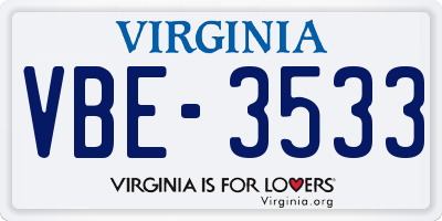 VA license plate VBE3533