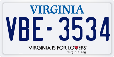 VA license plate VBE3534