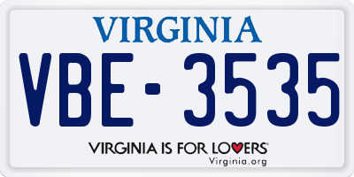 VA license plate VBE3535