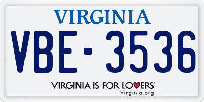 VA license plate VBE3536
