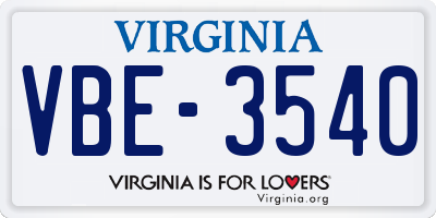 VA license plate VBE3540