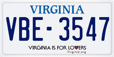 VA license plate VBE3547