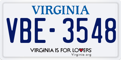 VA license plate VBE3548