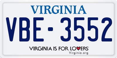 VA license plate VBE3552