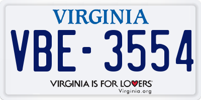 VA license plate VBE3554