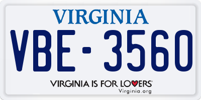 VA license plate VBE3560