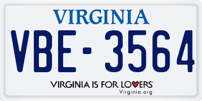VA license plate VBE3564