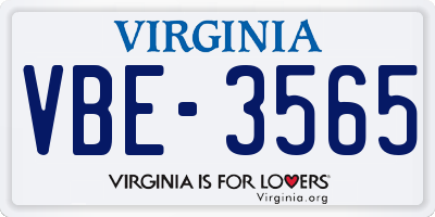VA license plate VBE3565