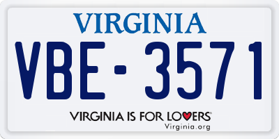 VA license plate VBE3571