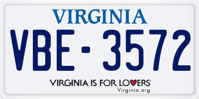 VA license plate VBE3572