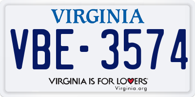 VA license plate VBE3574