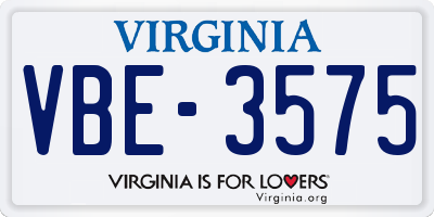 VA license plate VBE3575