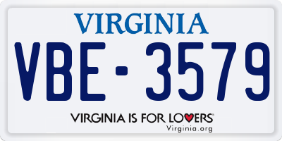 VA license plate VBE3579