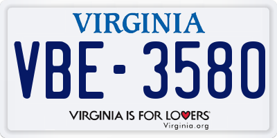 VA license plate VBE3580