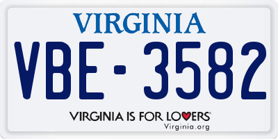 VA license plate VBE3582