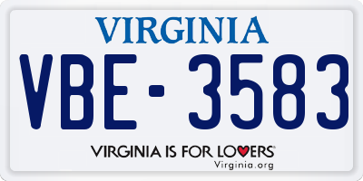 VA license plate VBE3583