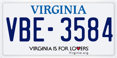 VA license plate VBE3584